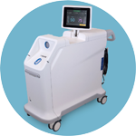 a white medical device with a screen